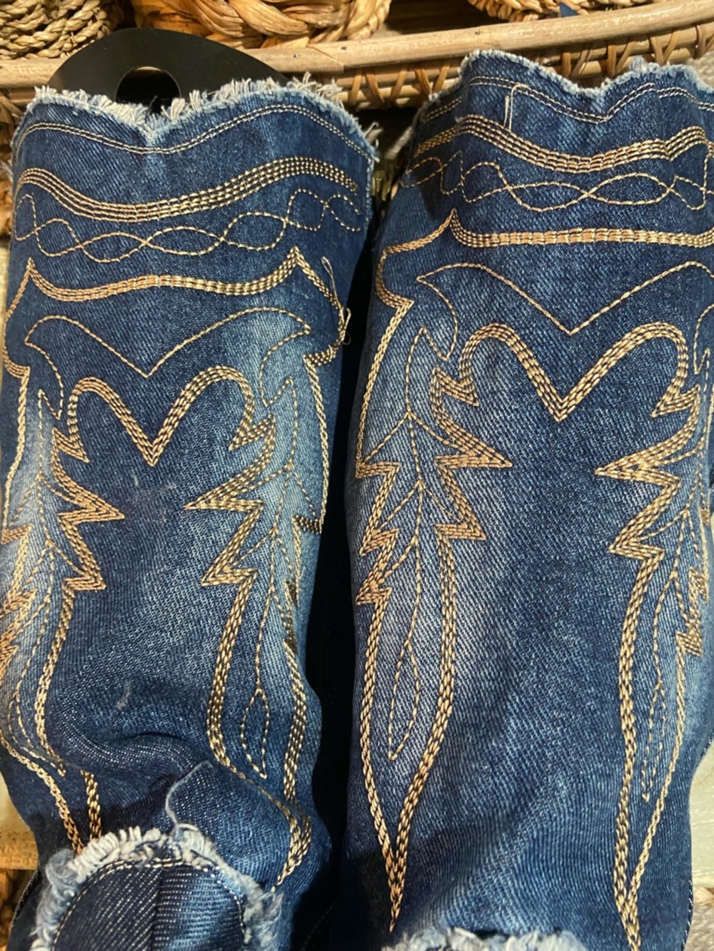 Women’s Dark Blue Embroidered Denim Cowboy Jeans Boots Size 9 - Picture 7 of 13
